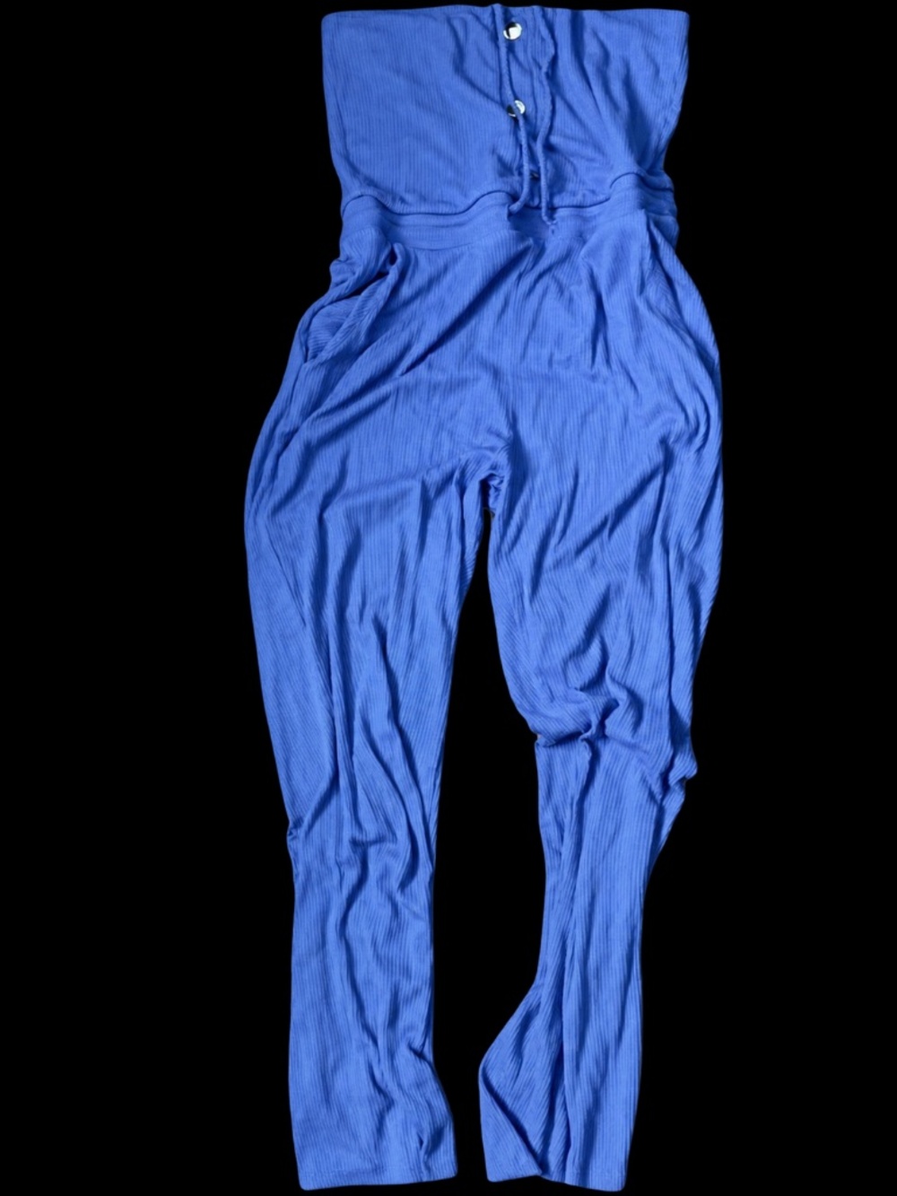 Fashion Nova Blue Ribbed Lace-Up Jumpsuit